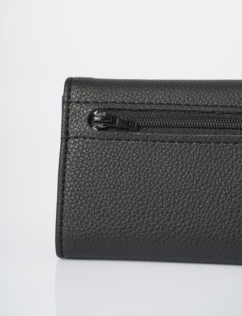 Artificial Leather Square Form Wallet Black