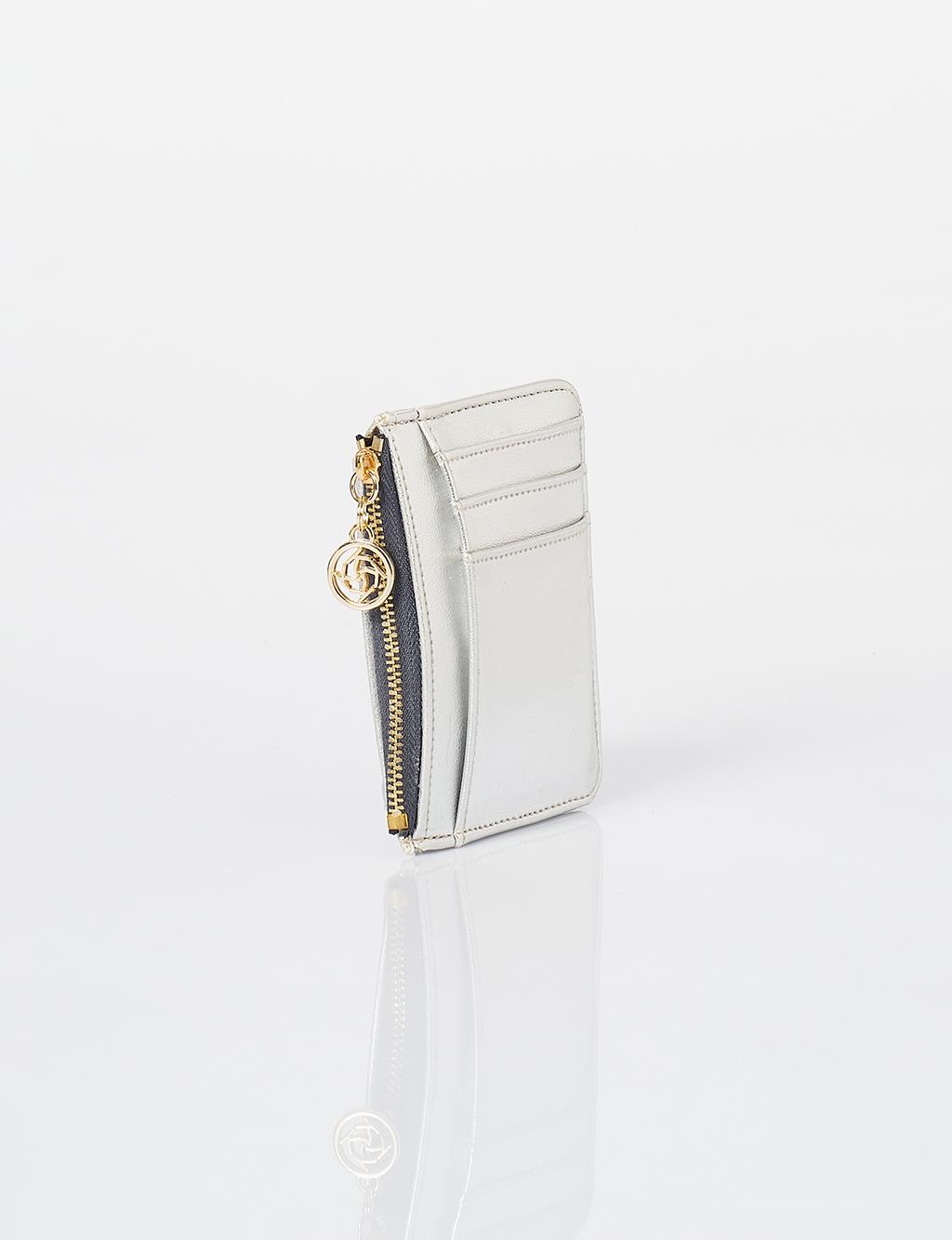 Faux Leather Card Holder Silver