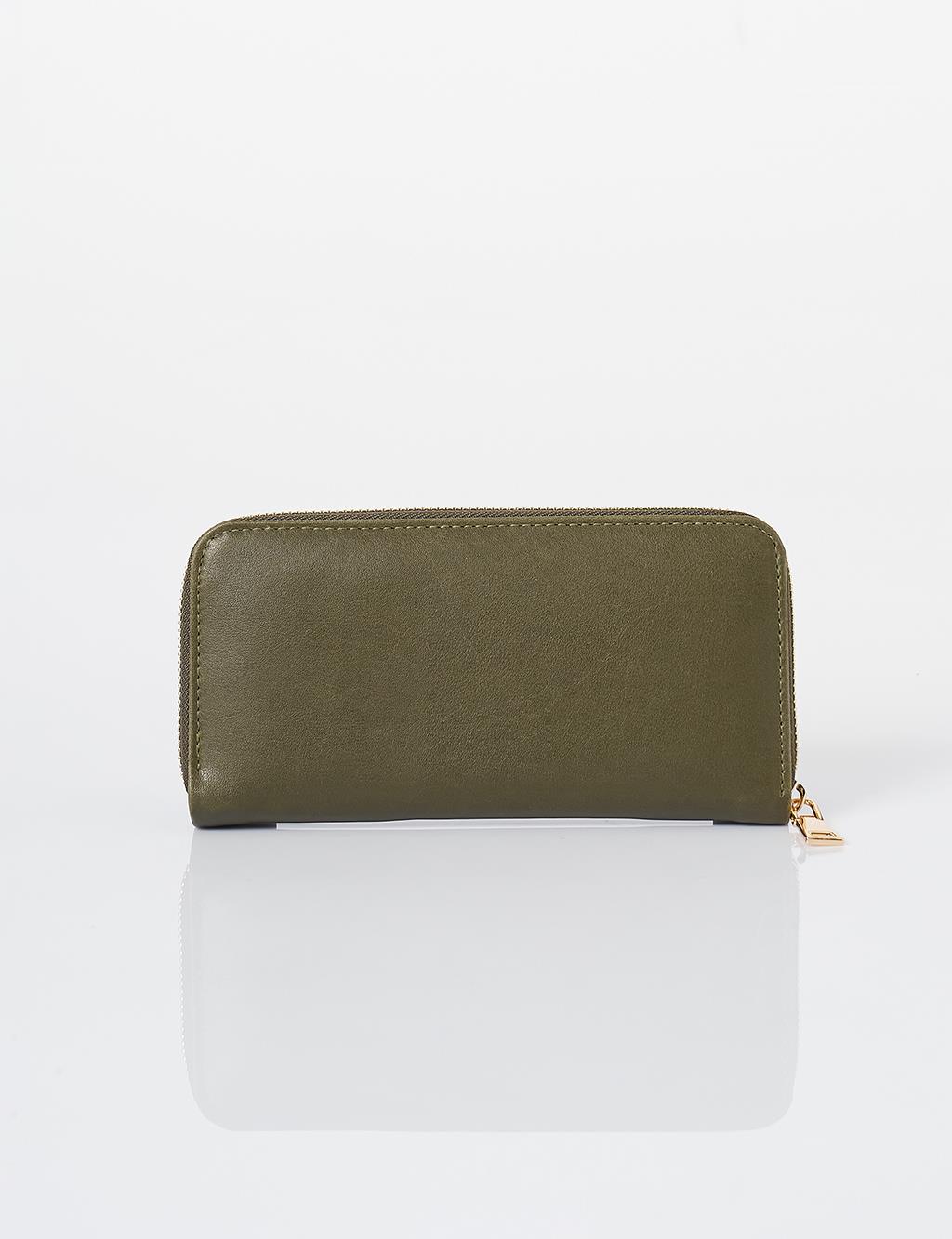 Artificial Leather Rectangular Form Wallet Green