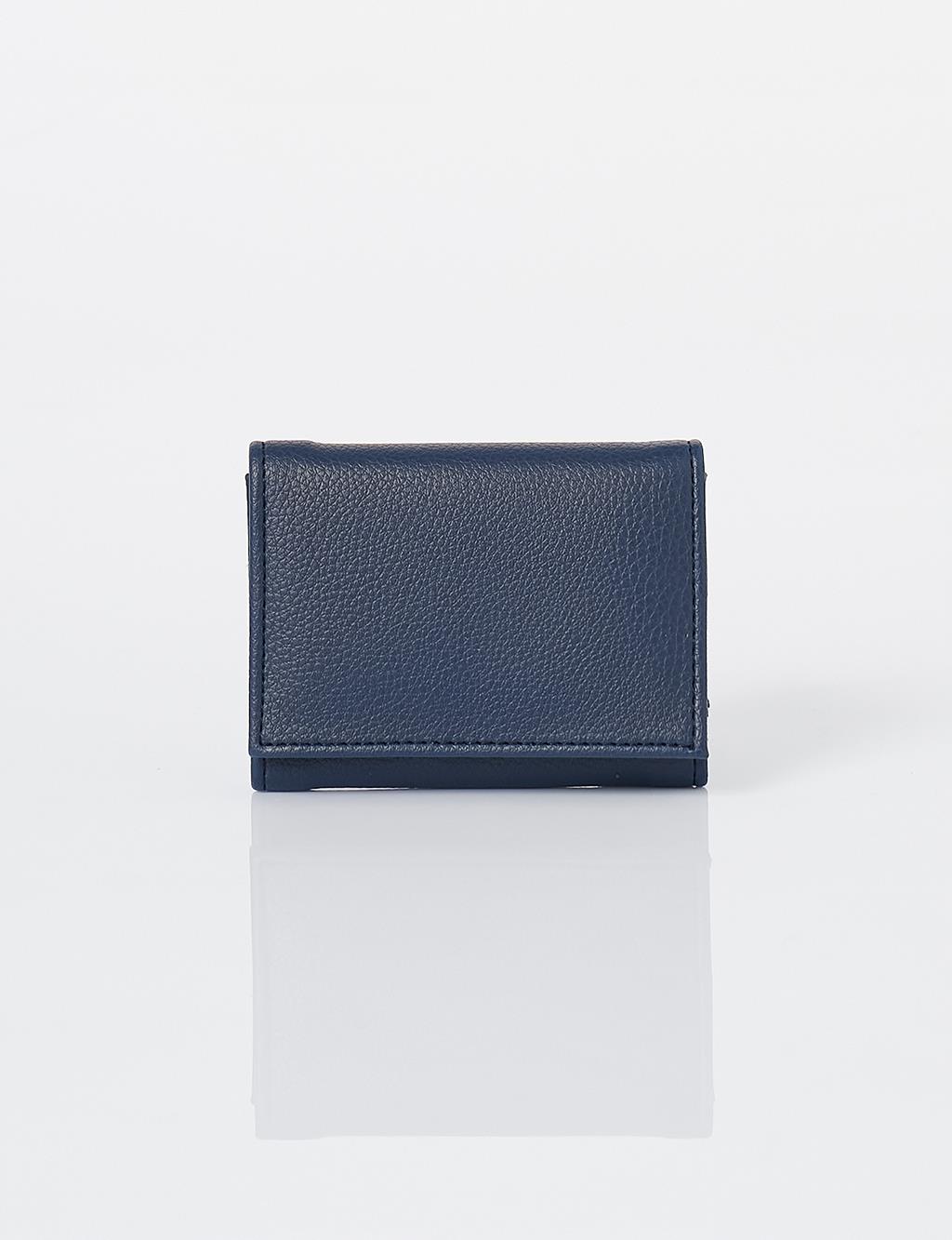 Artificial Leather Square Form Wallet Navy Blue