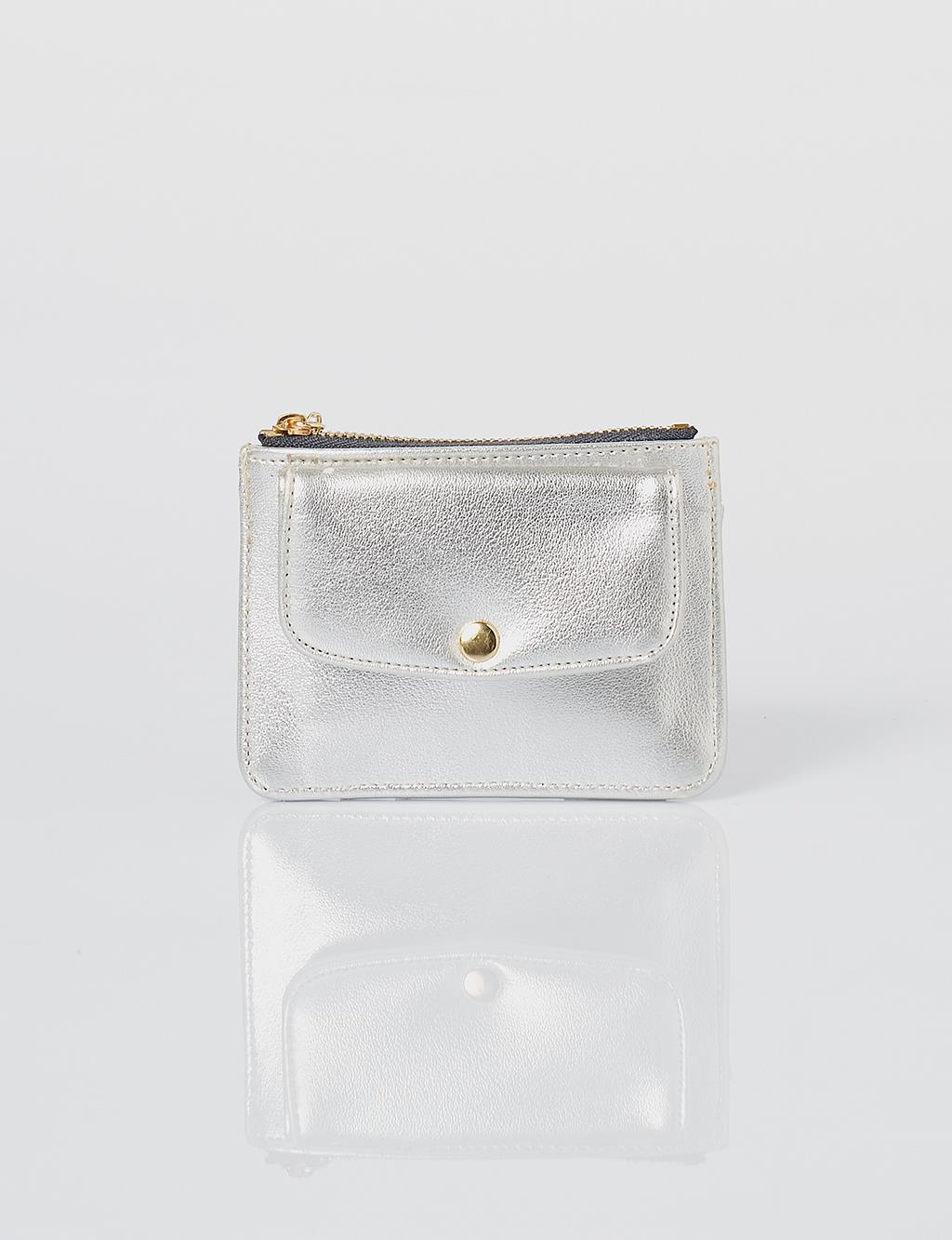 Faux Leather Card Holder Silver