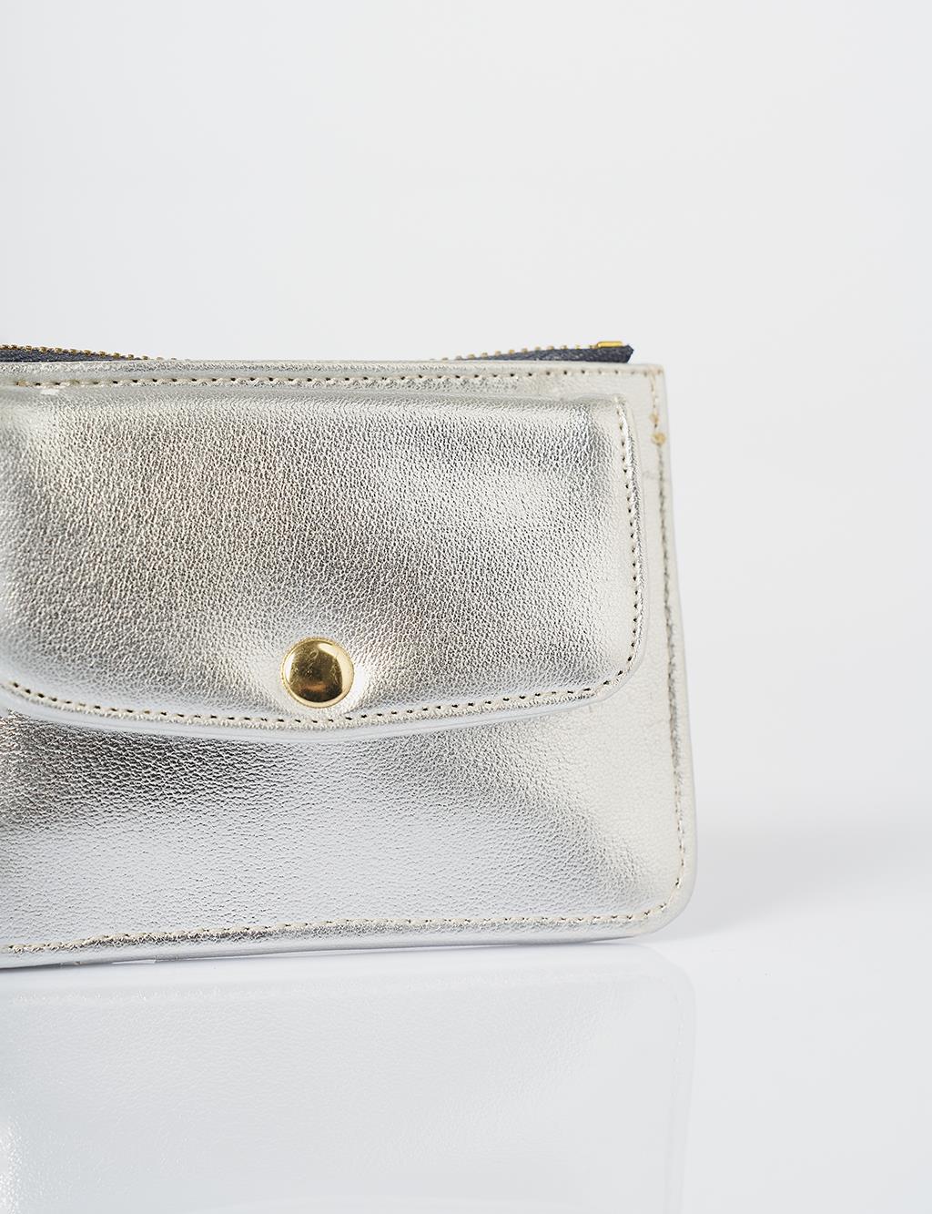 Faux Leather Card Holder Silver