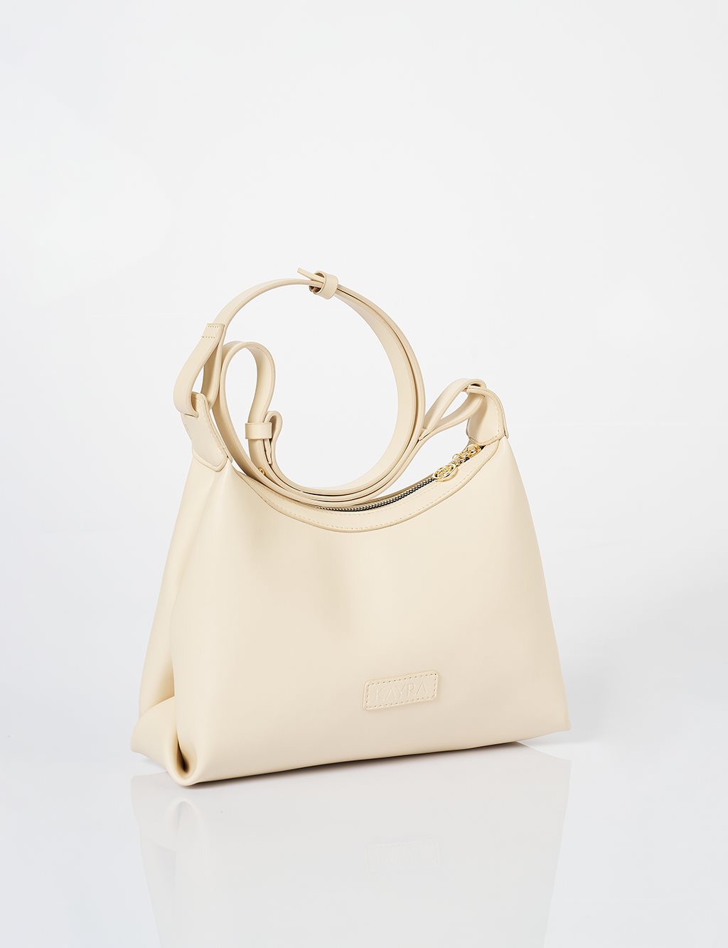 Faux Leather Hobo Bag Beige