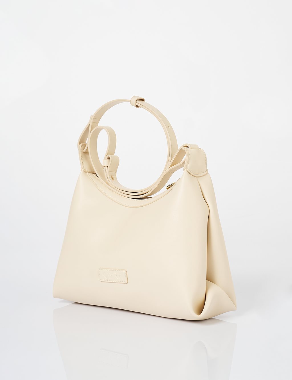 Faux Leather Hobo Bag Beige