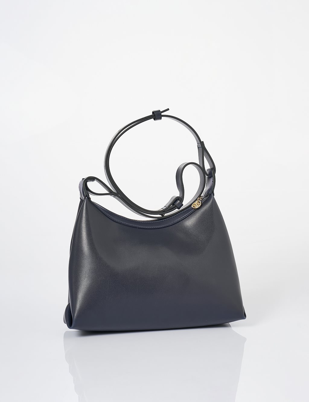 Faux Leather Hobo Bag Navy Blue