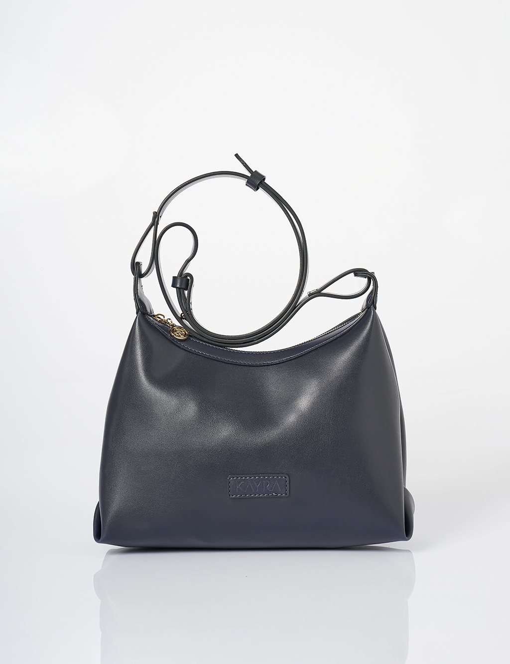 Faux Leather Hobo Bag Navy Blue