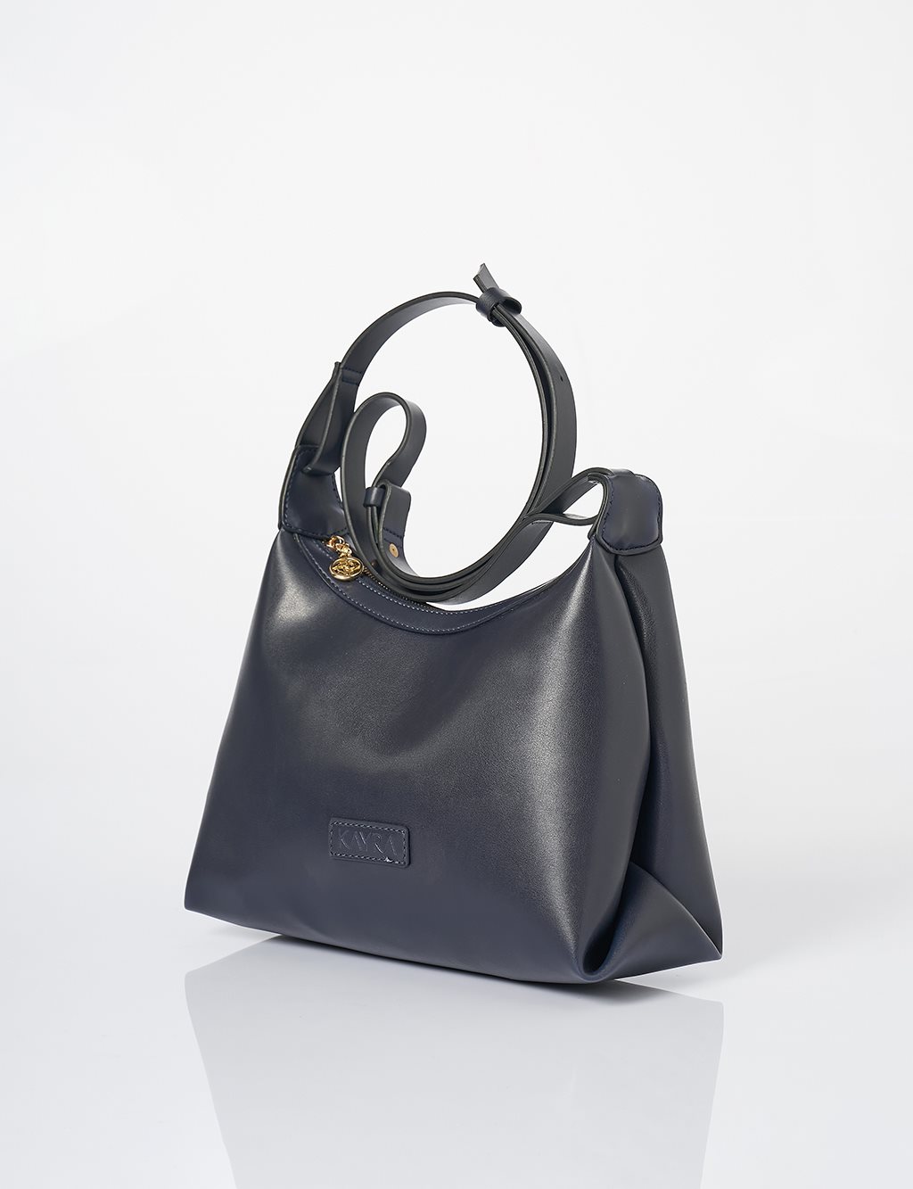 Faux Leather Hobo Bag Navy Blue