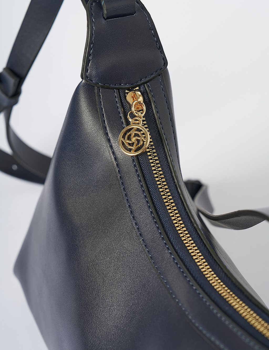 Faux Leather Hobo Bag Navy Blue