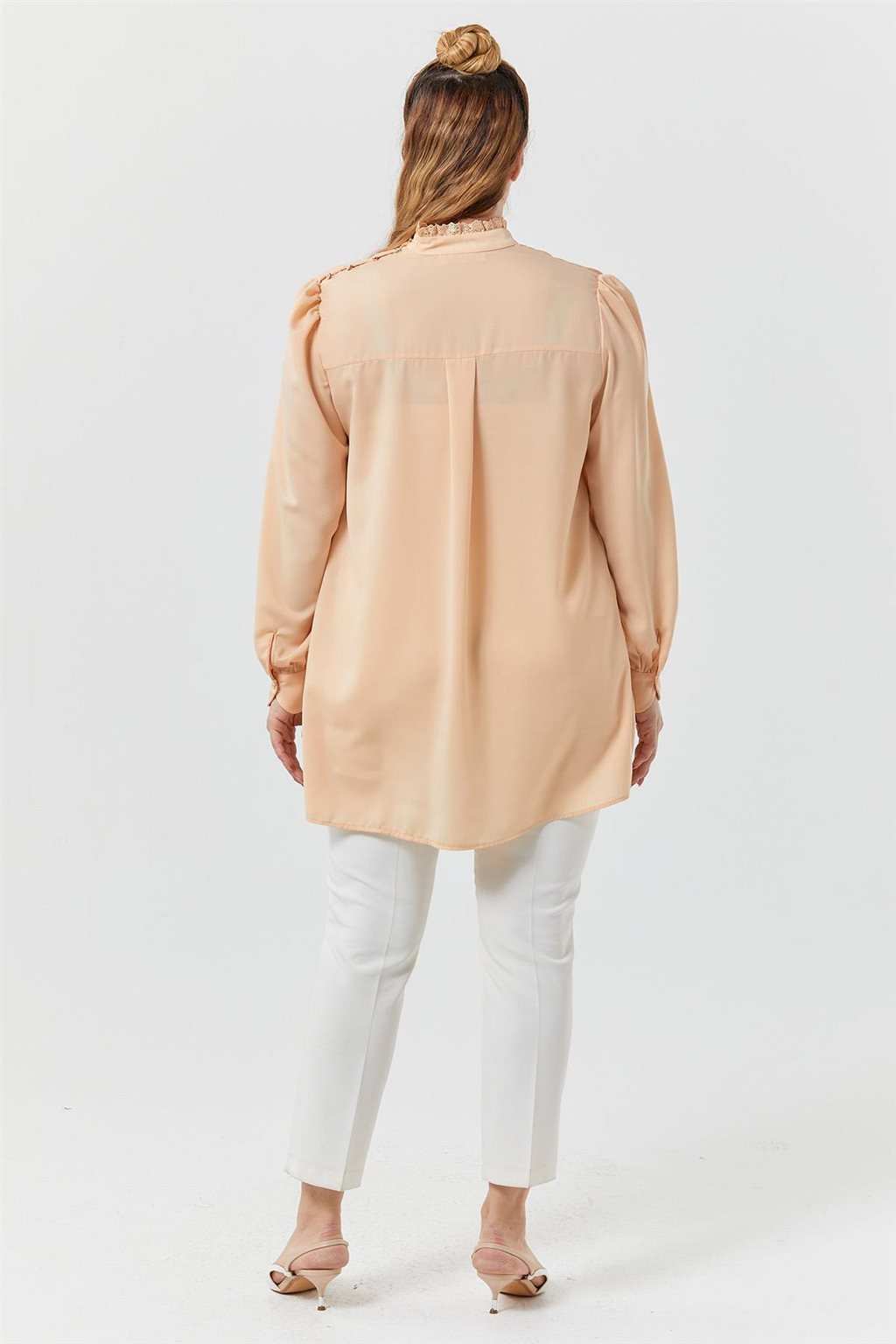 Ribbed Guipure Striped Blouse Salmon