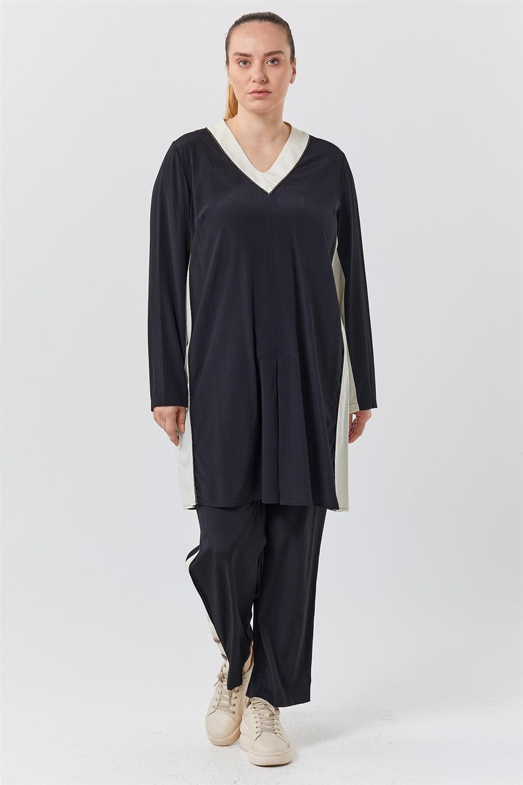Piece Detailed Double Suit Black