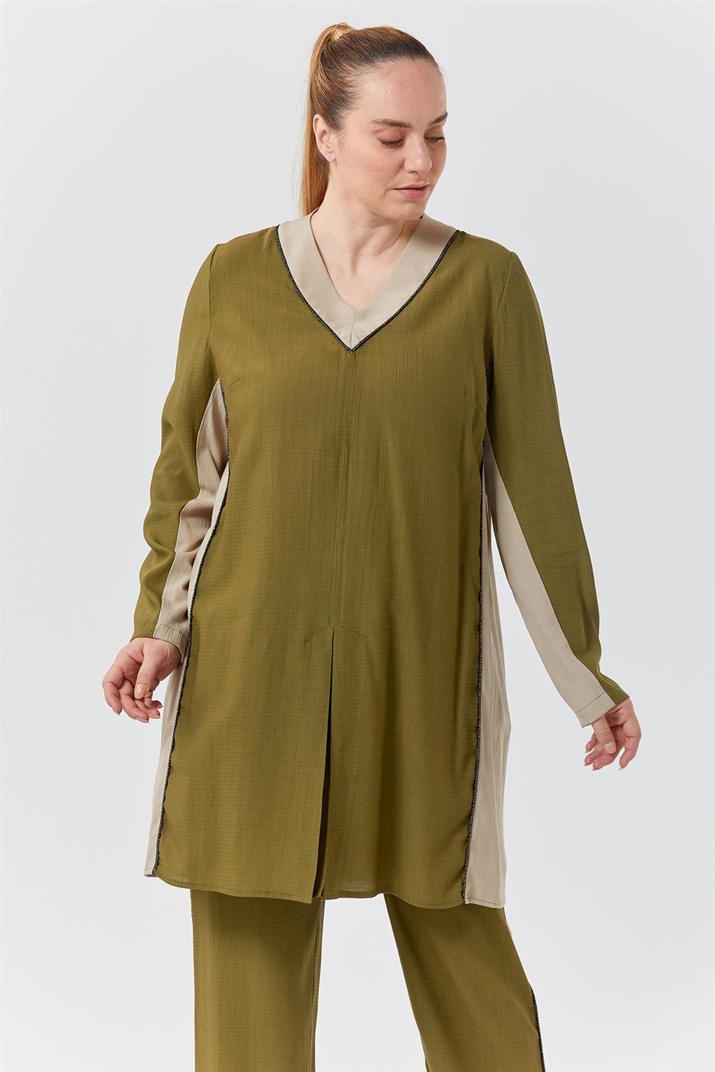 Piece Detailed Double Suit Khaki