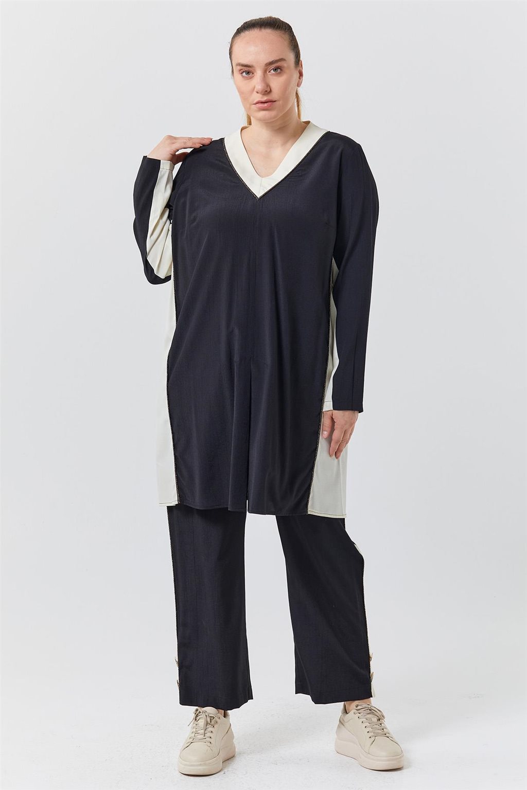 Piece Detailed Double Suit Black
