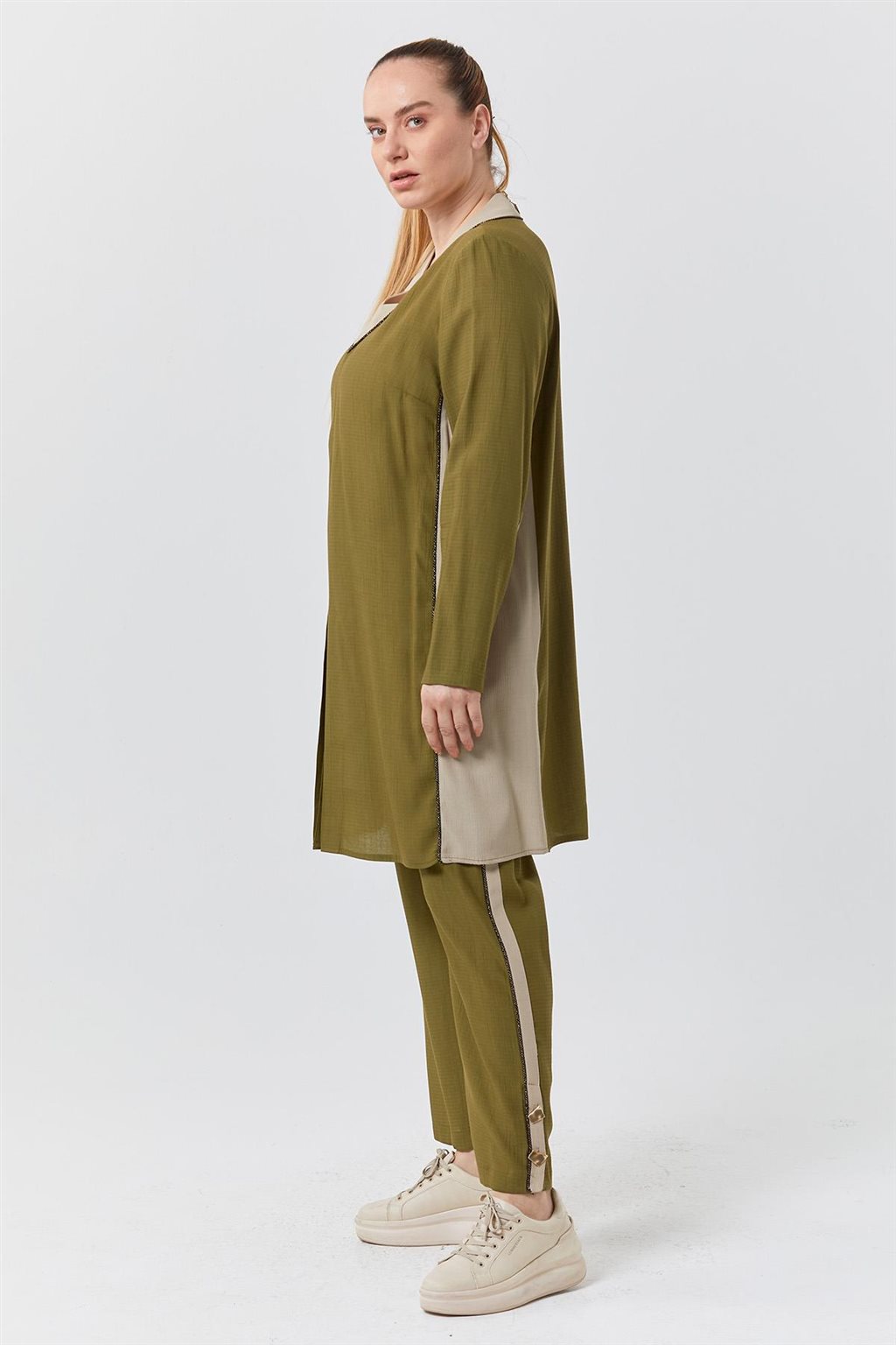 Piece Detailed Double Suit Khaki