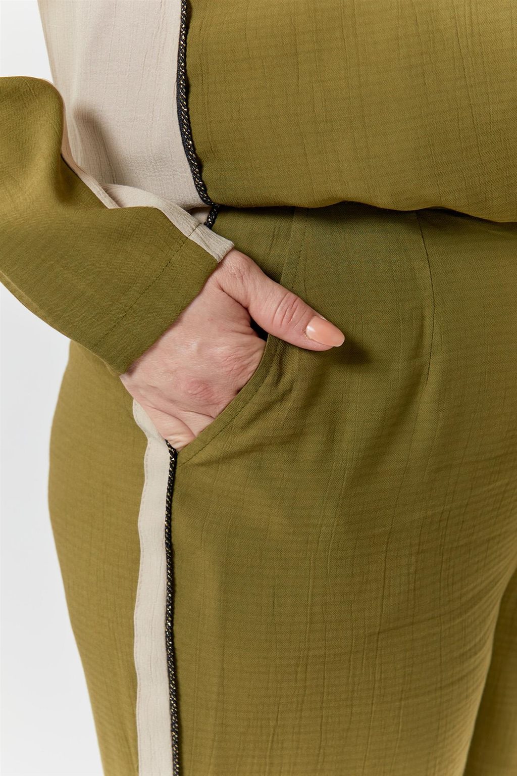 Piece Detailed Double Suit Khaki