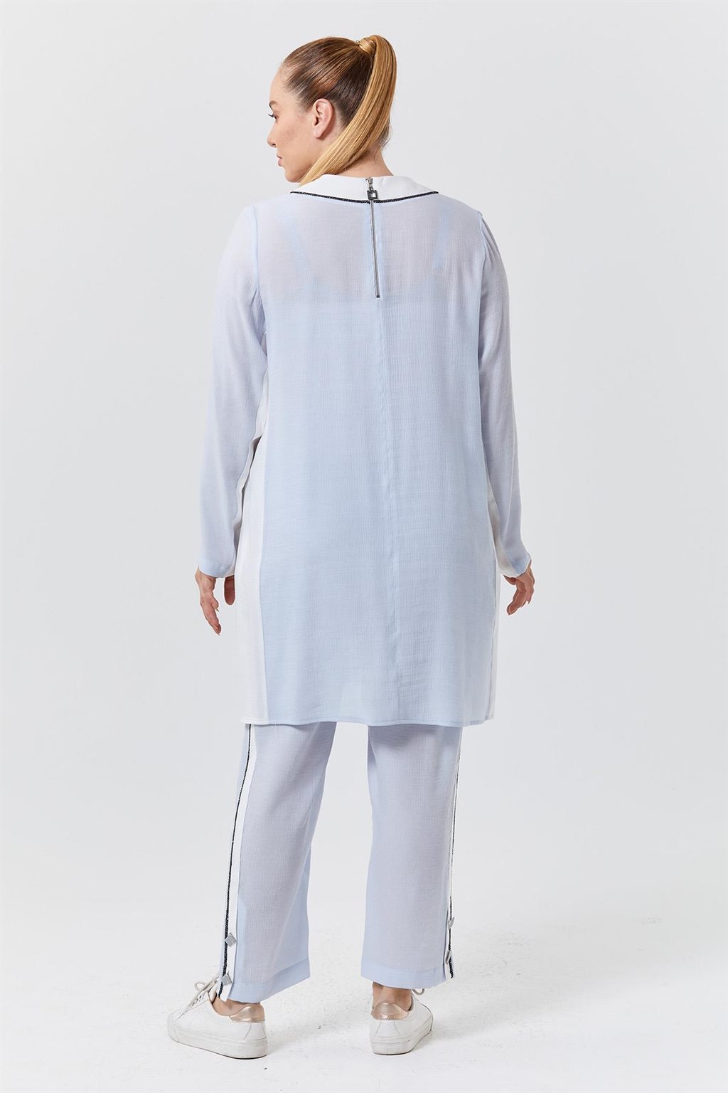 Piece Detailed Double Suit Light Blue