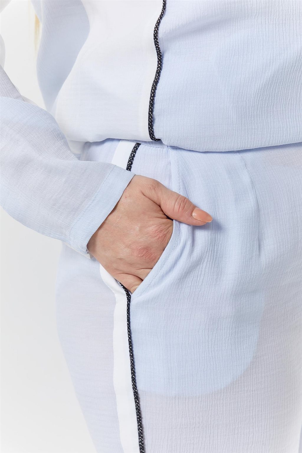 Piece Detailed Double Suit Light Blue