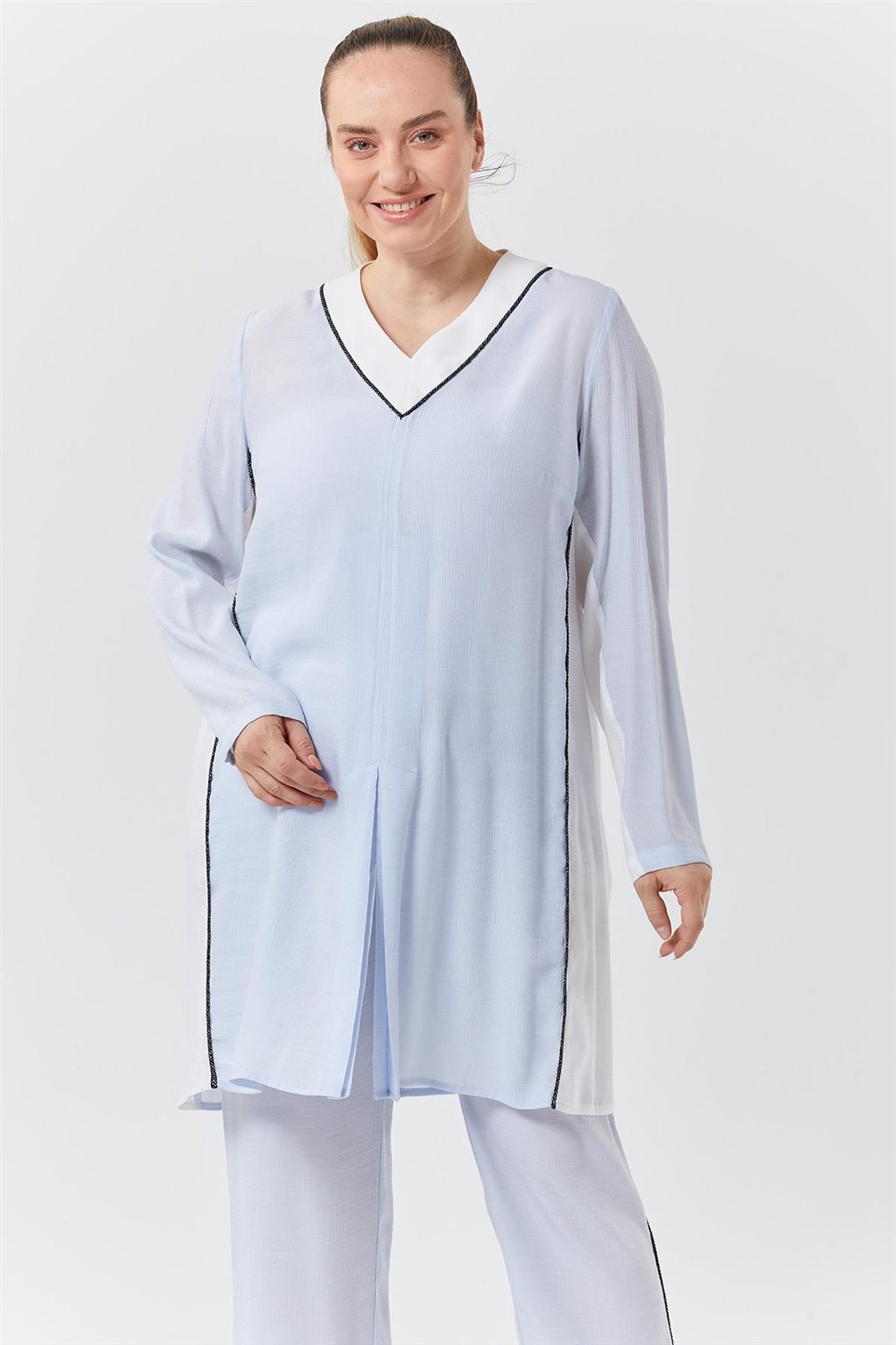 Piece Detailed Double Suit Light Blue