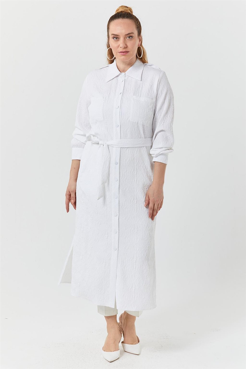  Double-Pocket Jacquard Cover-Up - Optic White