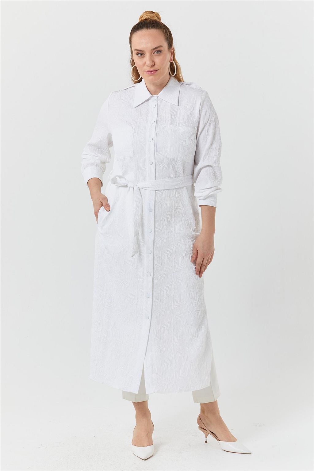  Double-Pocket Jacquard Cover-Up - Optic White