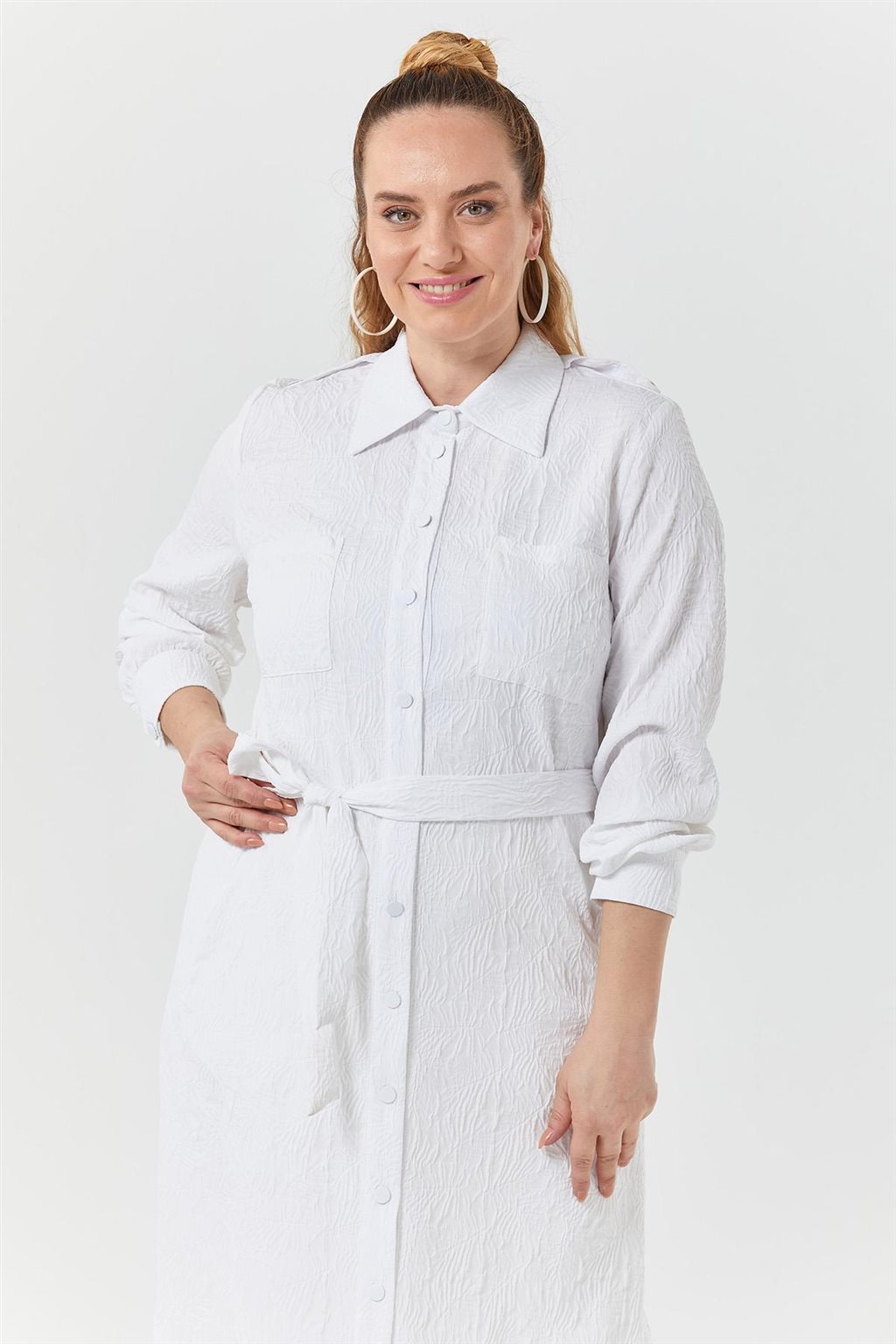  Double-Pocket Jacquard Cover-Up - Optic White