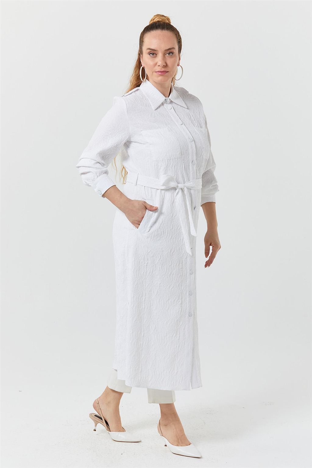  Double-Pocket Jacquard Cover-Up - Optic White