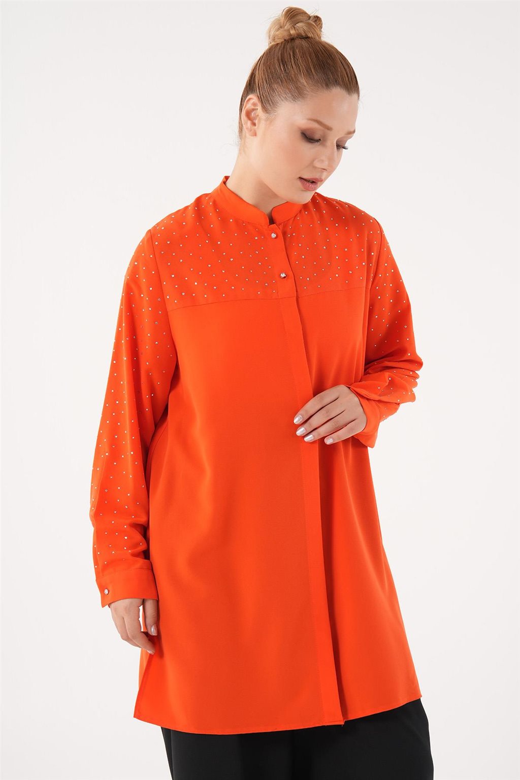 Stone Embroidered Tunic Coral