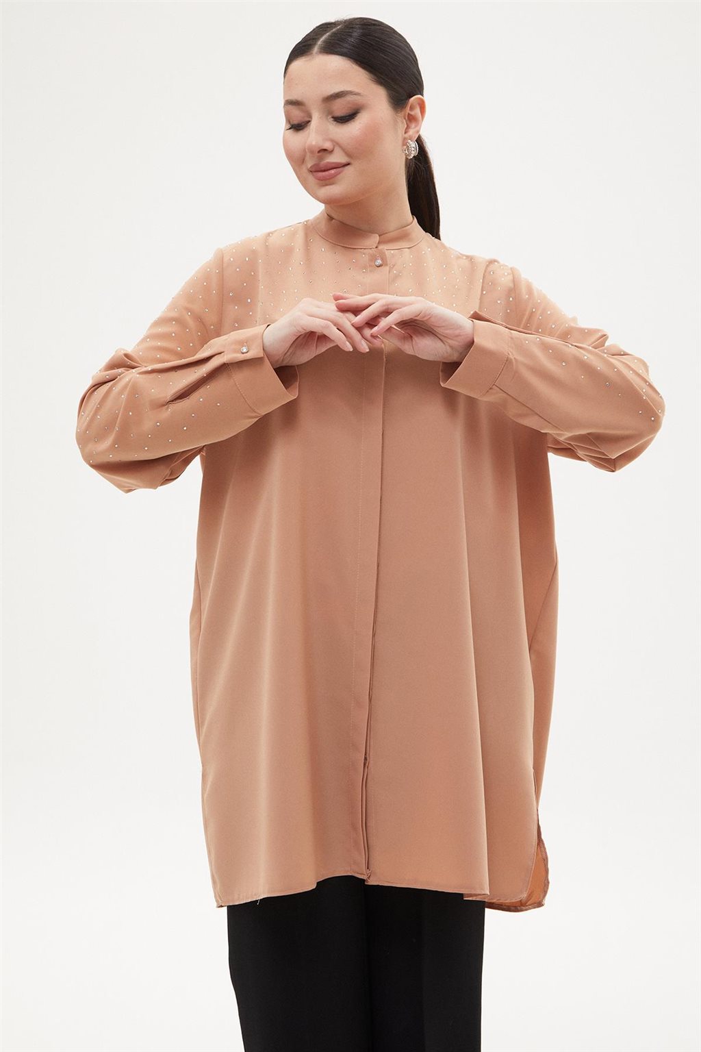  Stone-Embellished Tunic - Dark Clay