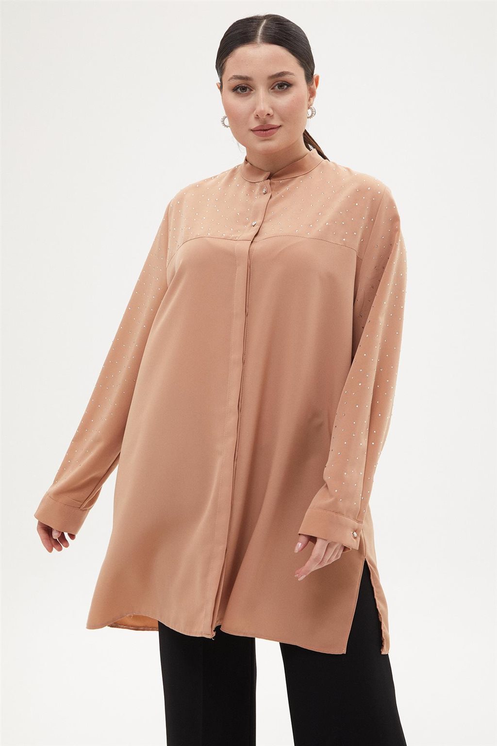  Stone-Embellished Tunic - Dark Clay