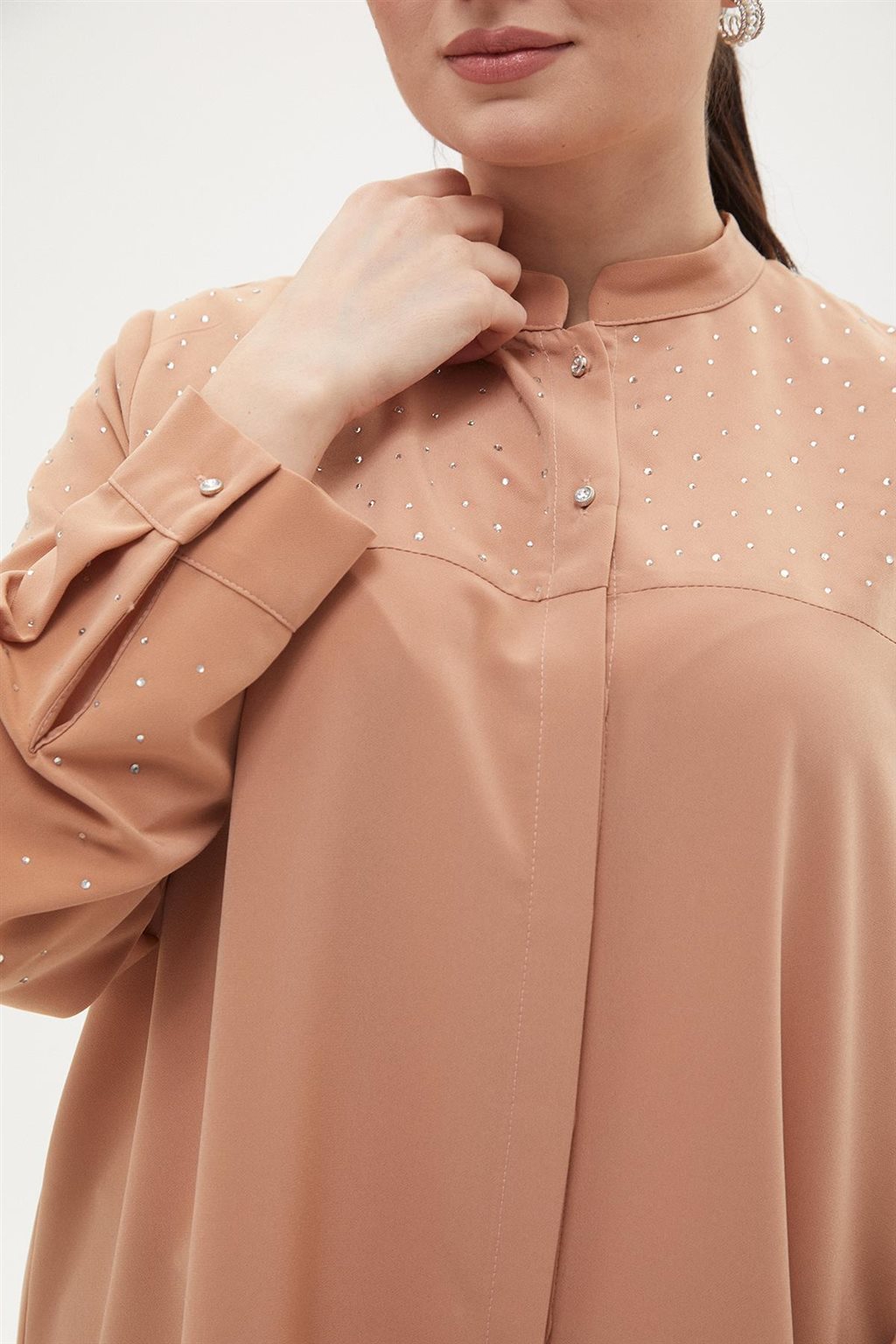 Stone-Embellished Tunic - Dark Clay
