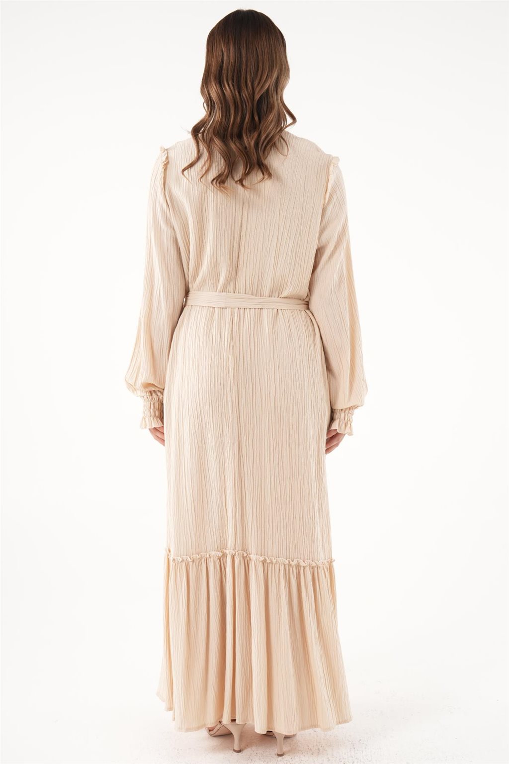 Fringed Ruffle Collar Dress Sand Beige