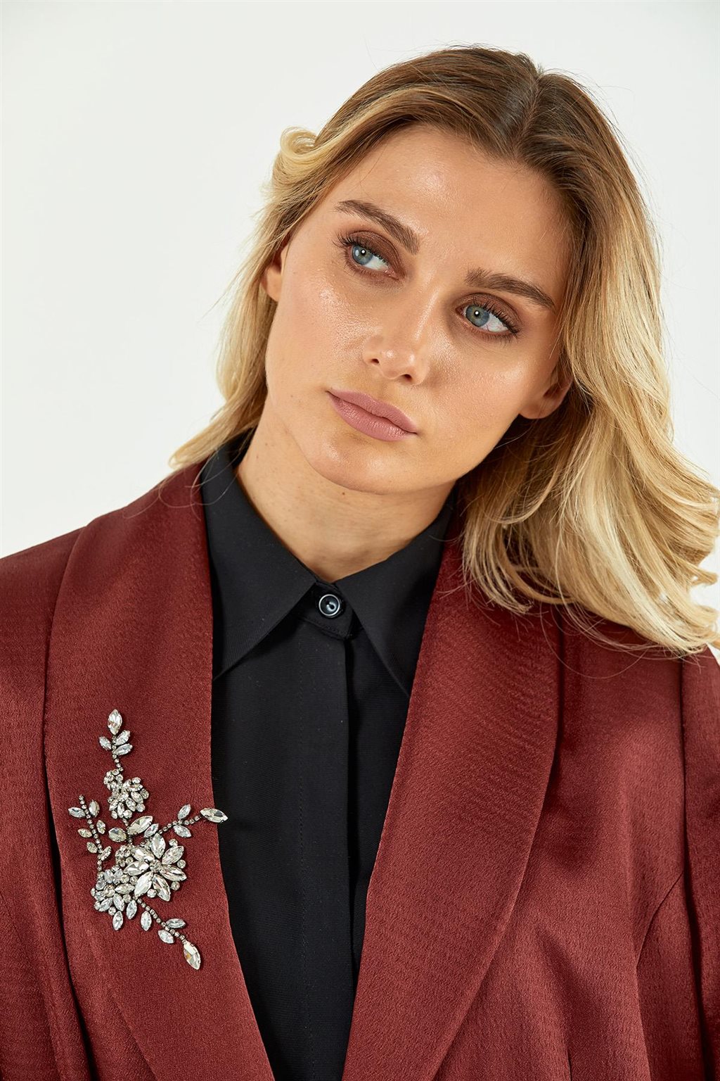 Stone-Embellished Two-Piece Set in Bronze Brown
