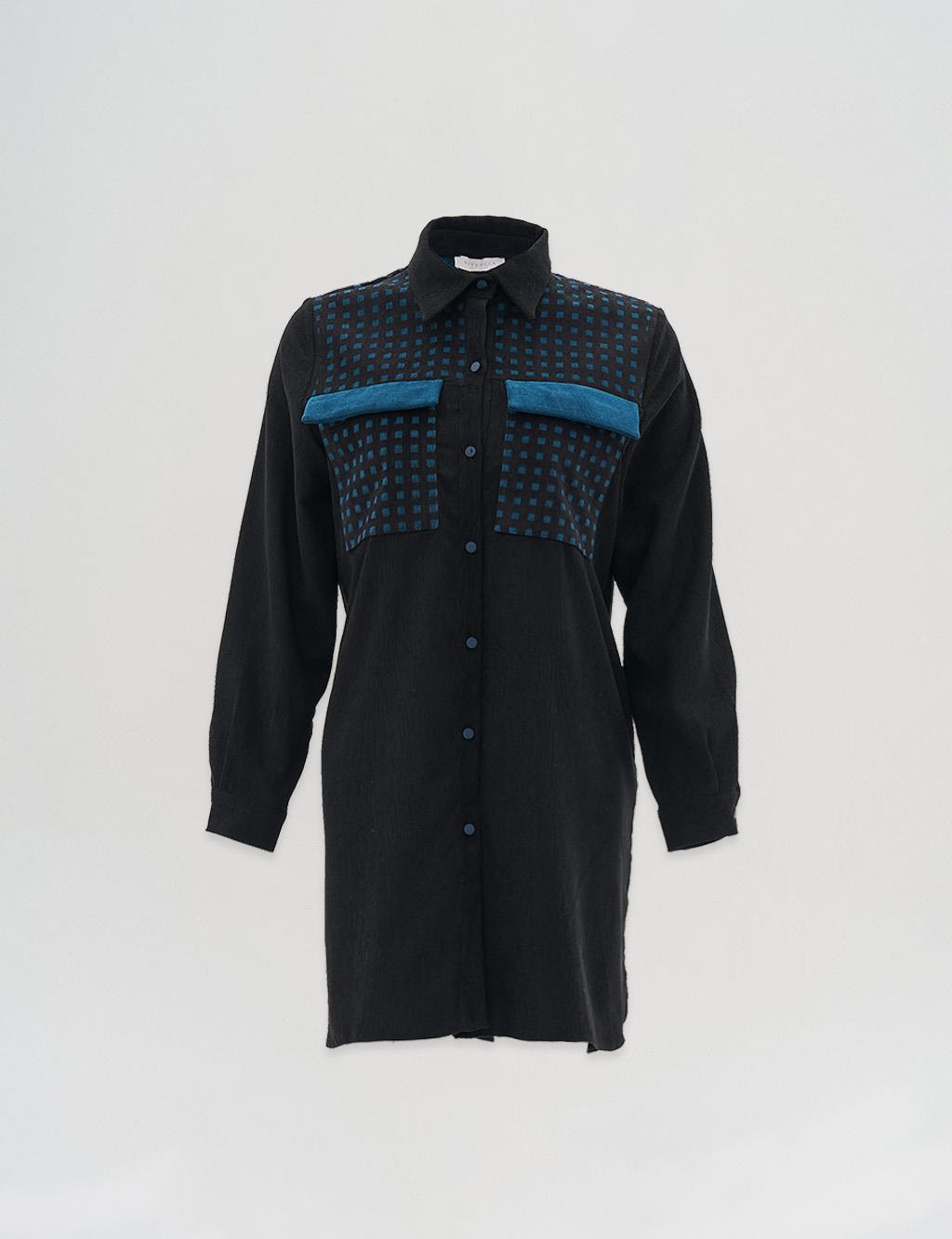 Checked Pocket Flap Tunic Black