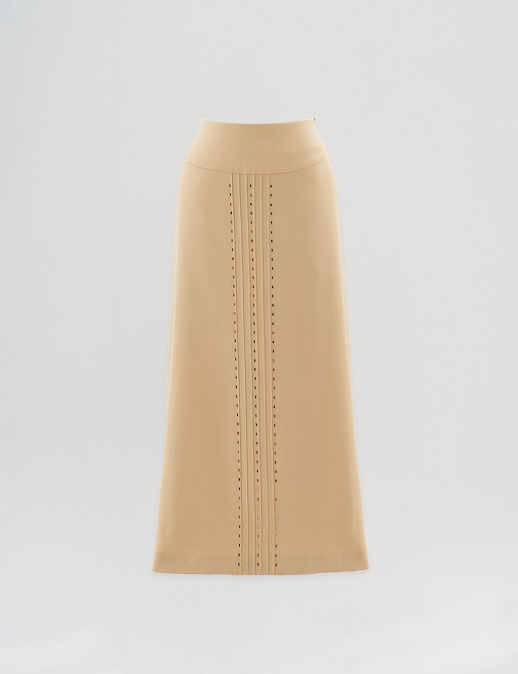 A-Line Skirt with Elastic Waist Beige