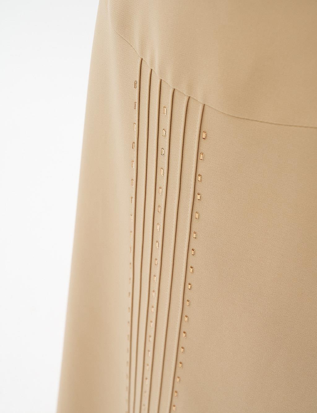 A-Line Skirt with Elastic Waist Beige