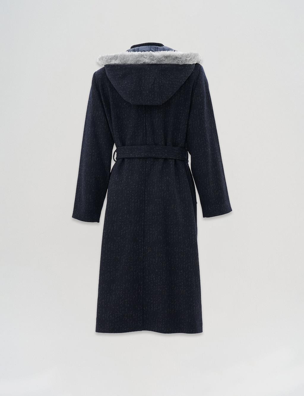 Belted Felt Coat Navy-Grey