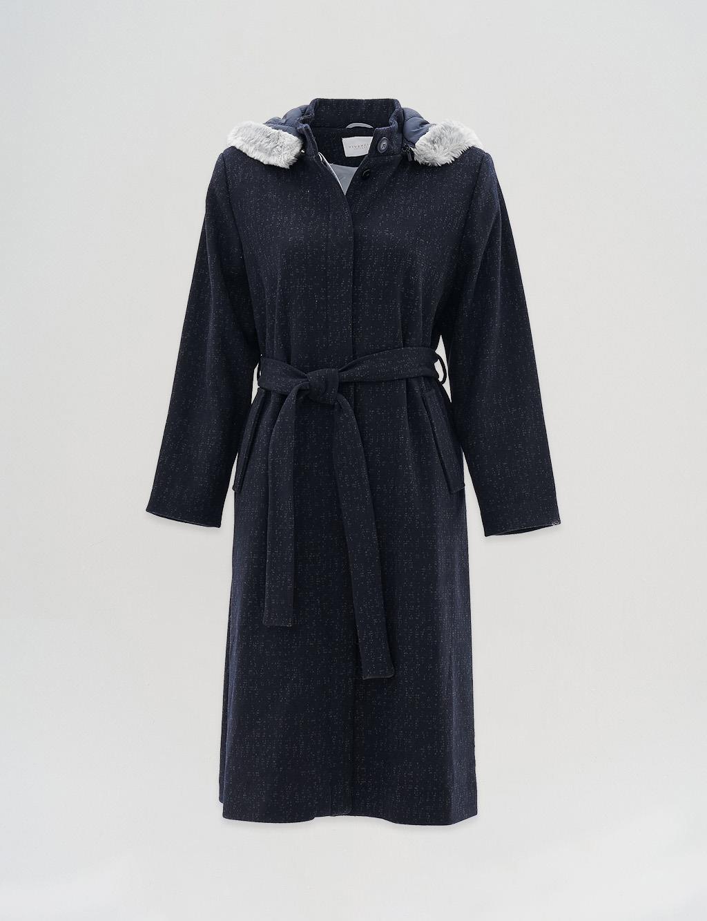 Belted Felt Coat Navy-Grey