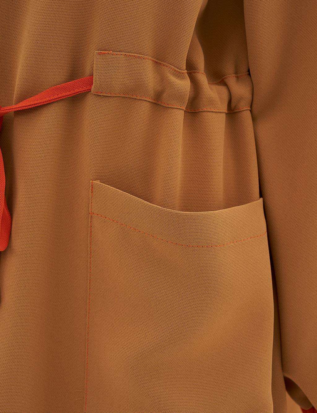 Punto Stitched Hooded Trench Coat Camel