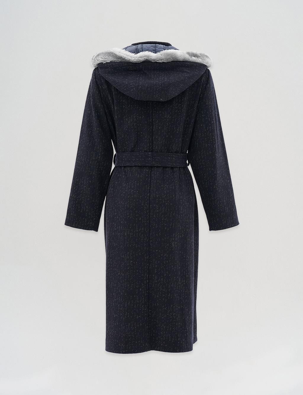 Belted Felt Coat Navy-Burgundy