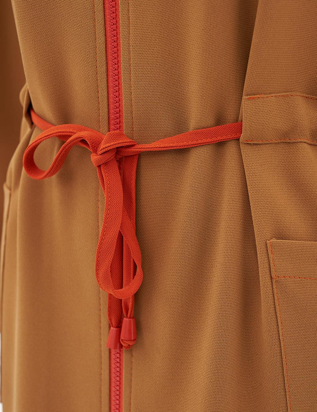 Punto Stitched Hooded Trench Coat Camel