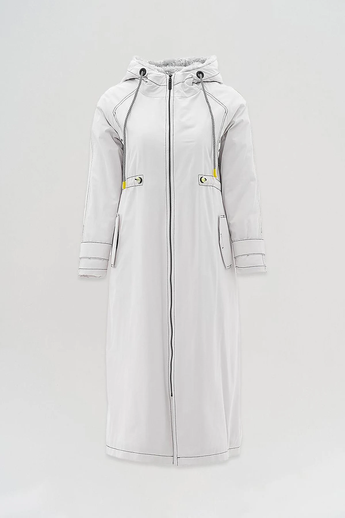 Adjustable Waist Hooded Anorak Coat Light Grey
