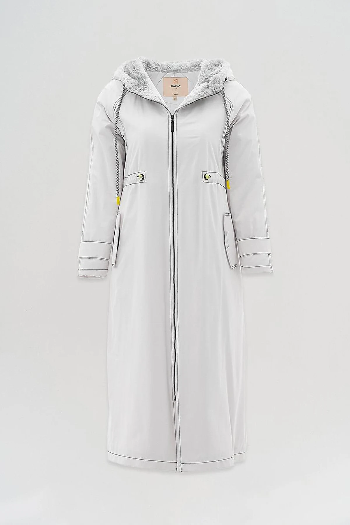Adjustable Waist Hooded Anorak Coat Light Grey