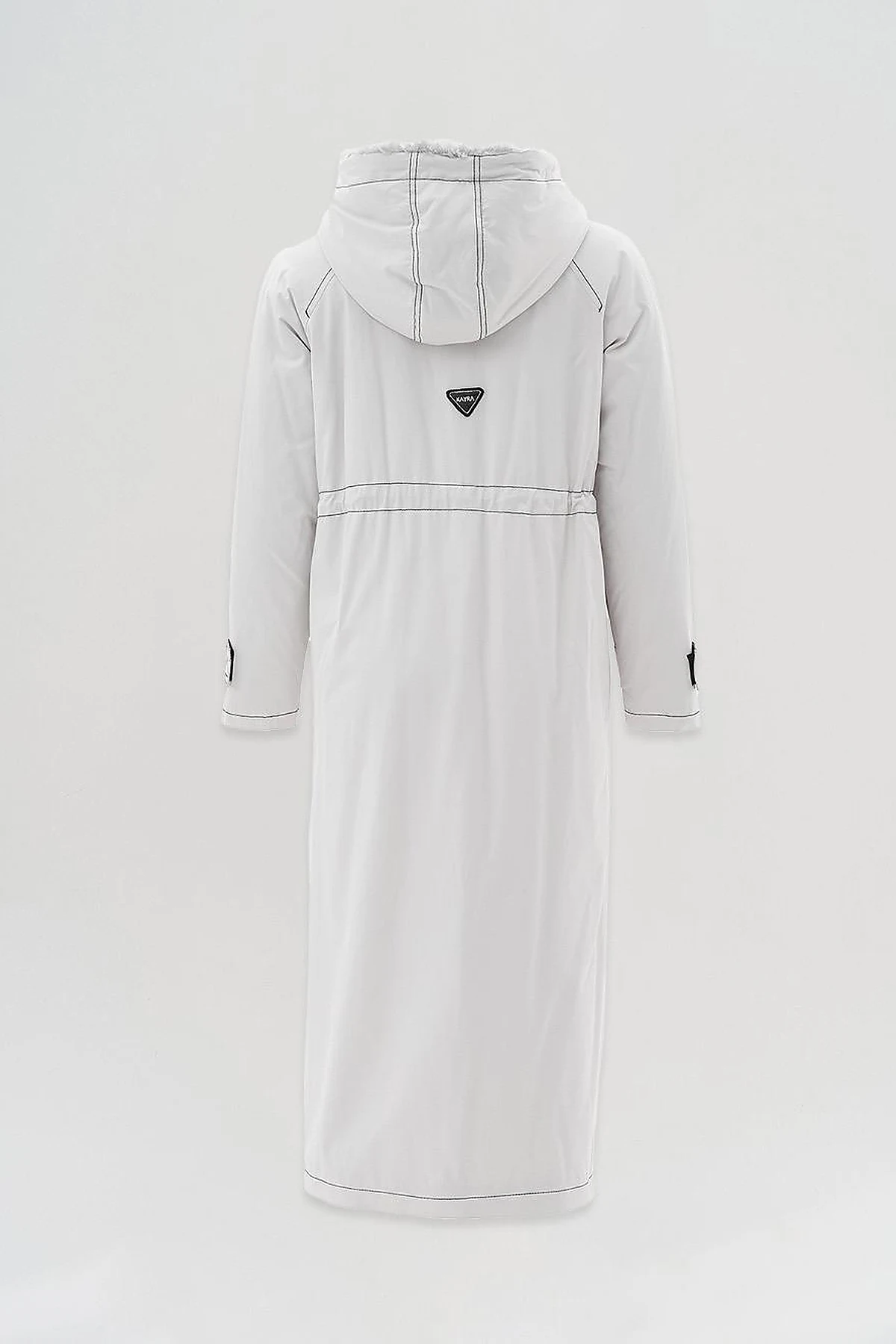 Adjustable Waist Hooded Anorak Coat Light Grey