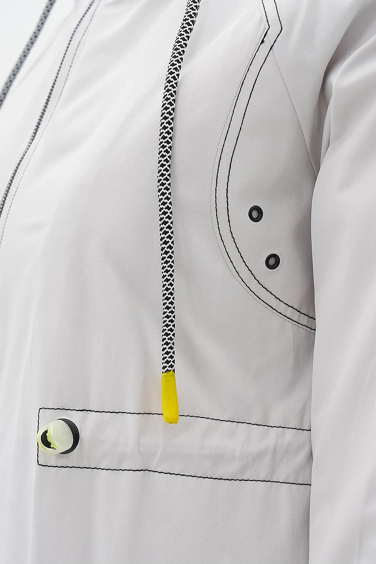 Adjustable Waist Hooded Anorak Coat Light Grey