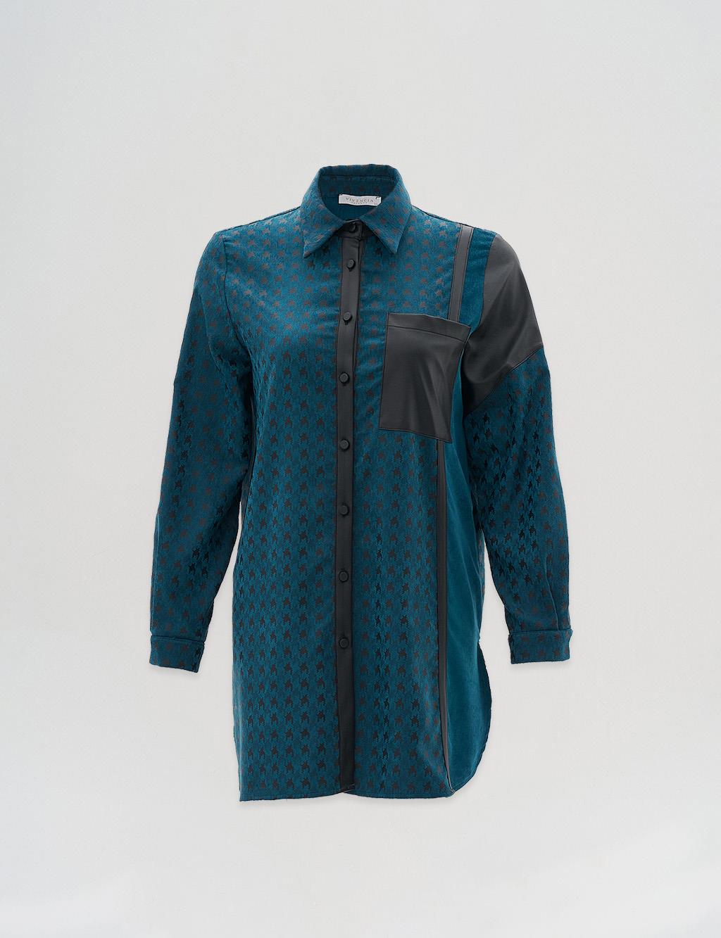 Garnished Goose Feet Pattern Tunic Petrol