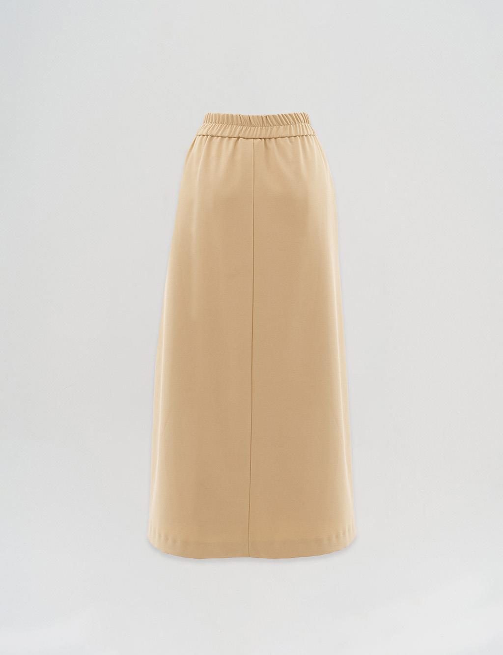 A-Line Skirt with Elastic Waist Beige