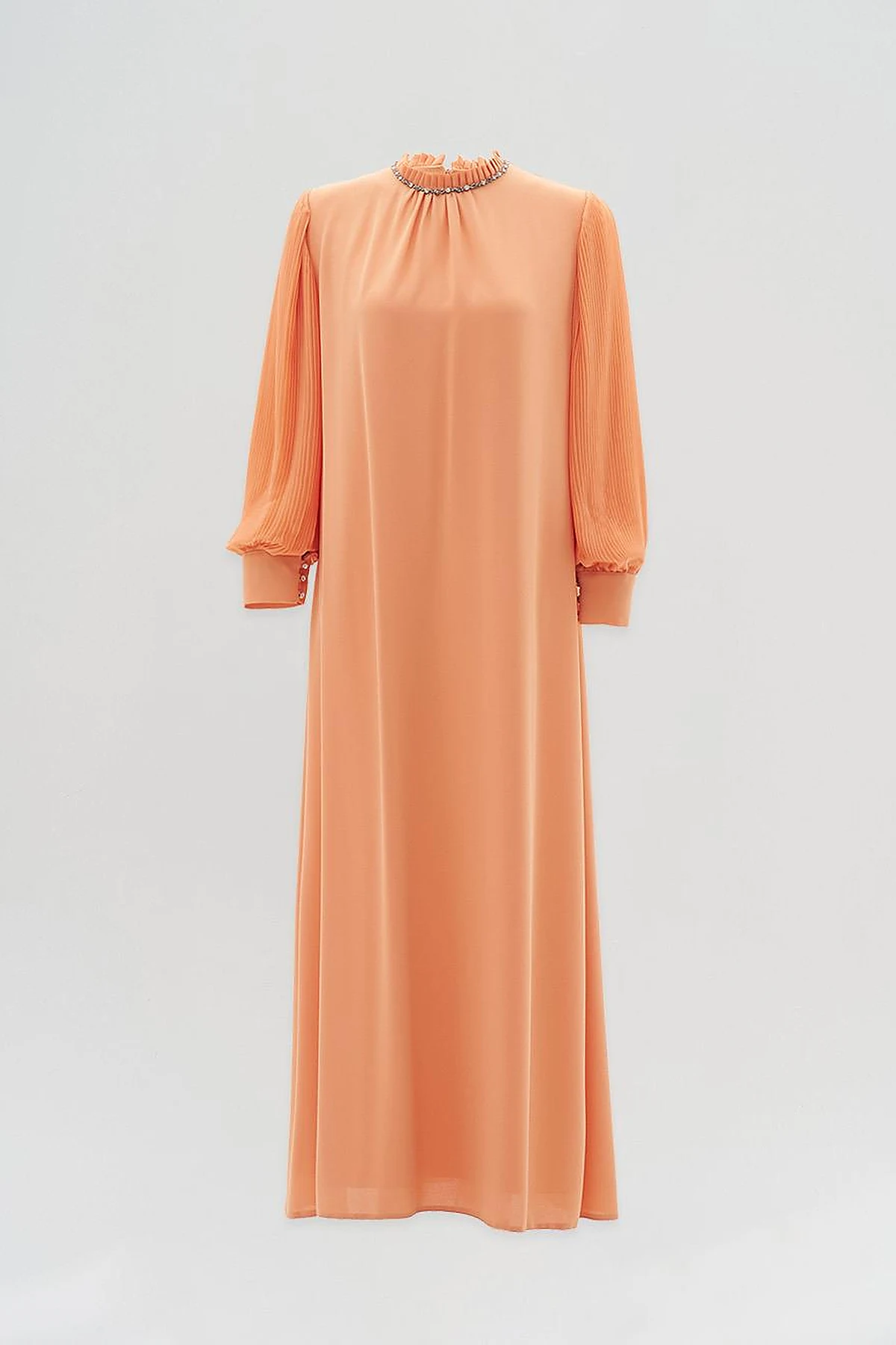 Stone-Embroidered Elegant Dress in Peach