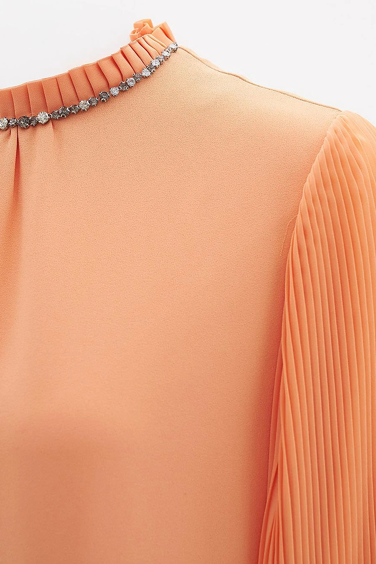 Stone-Embroidered Elegant Dress in Peach