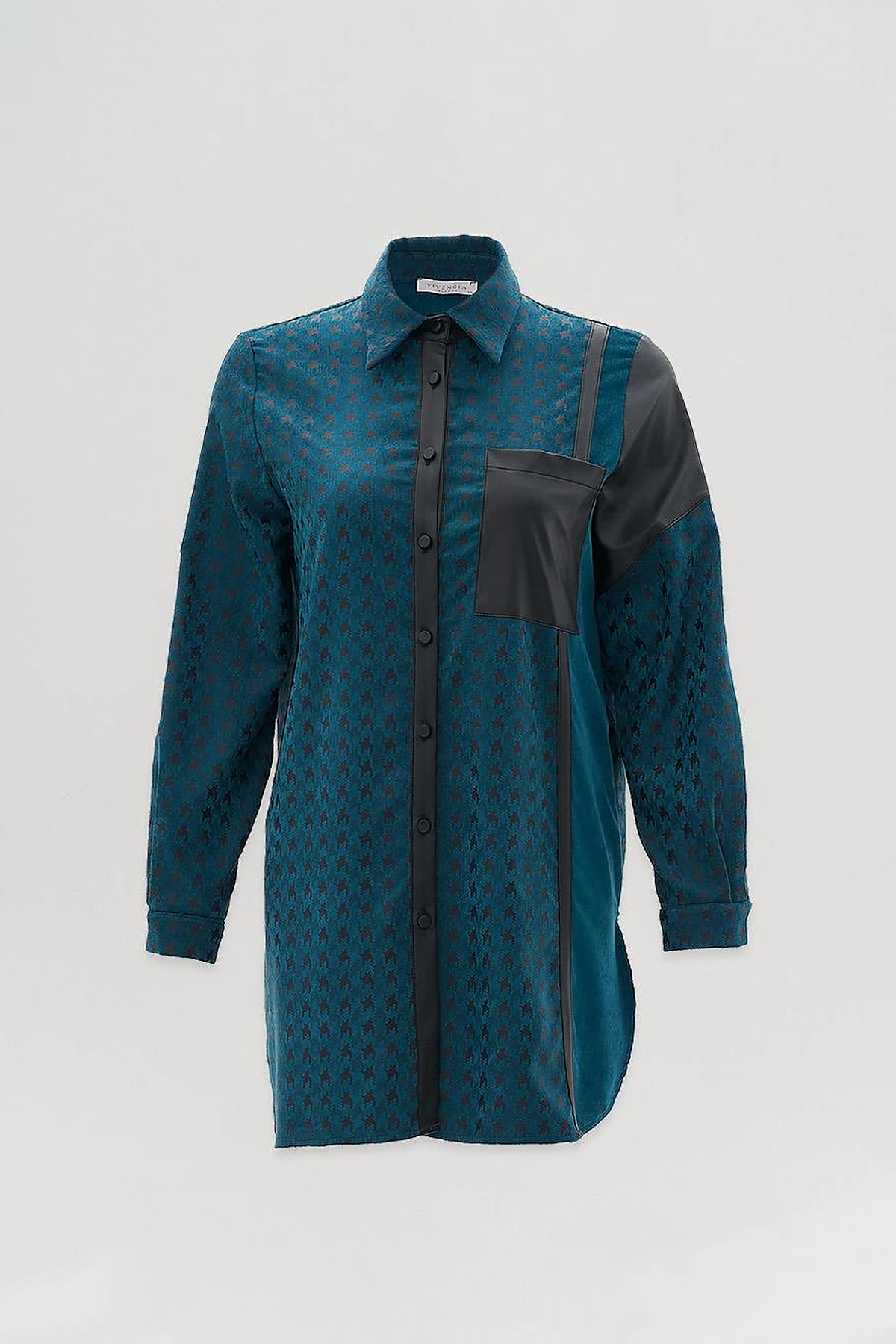 Garnished Goose Feet Pattern Tunic Petrol