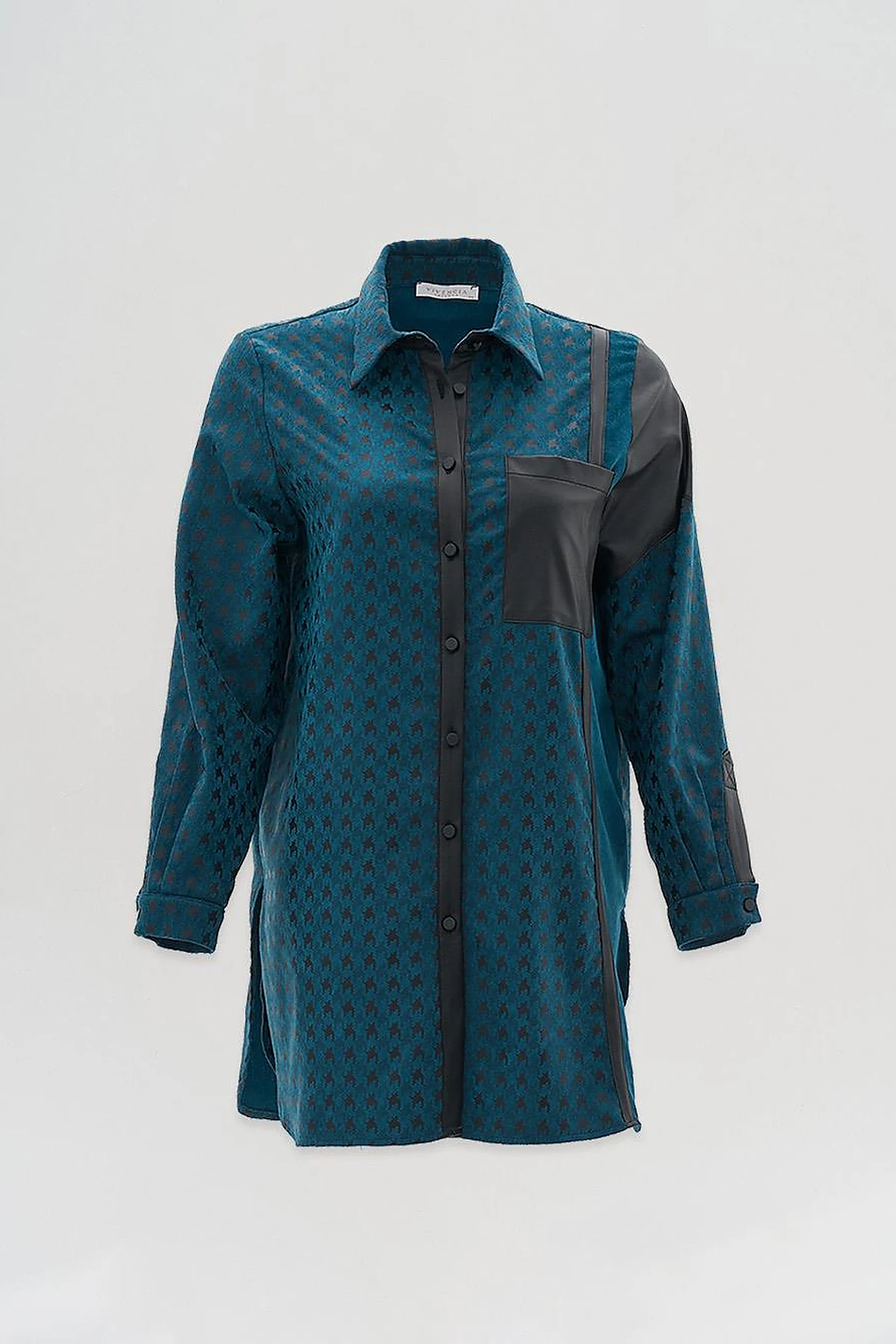 Garnished Goose Feet Pattern Tunic Petrol