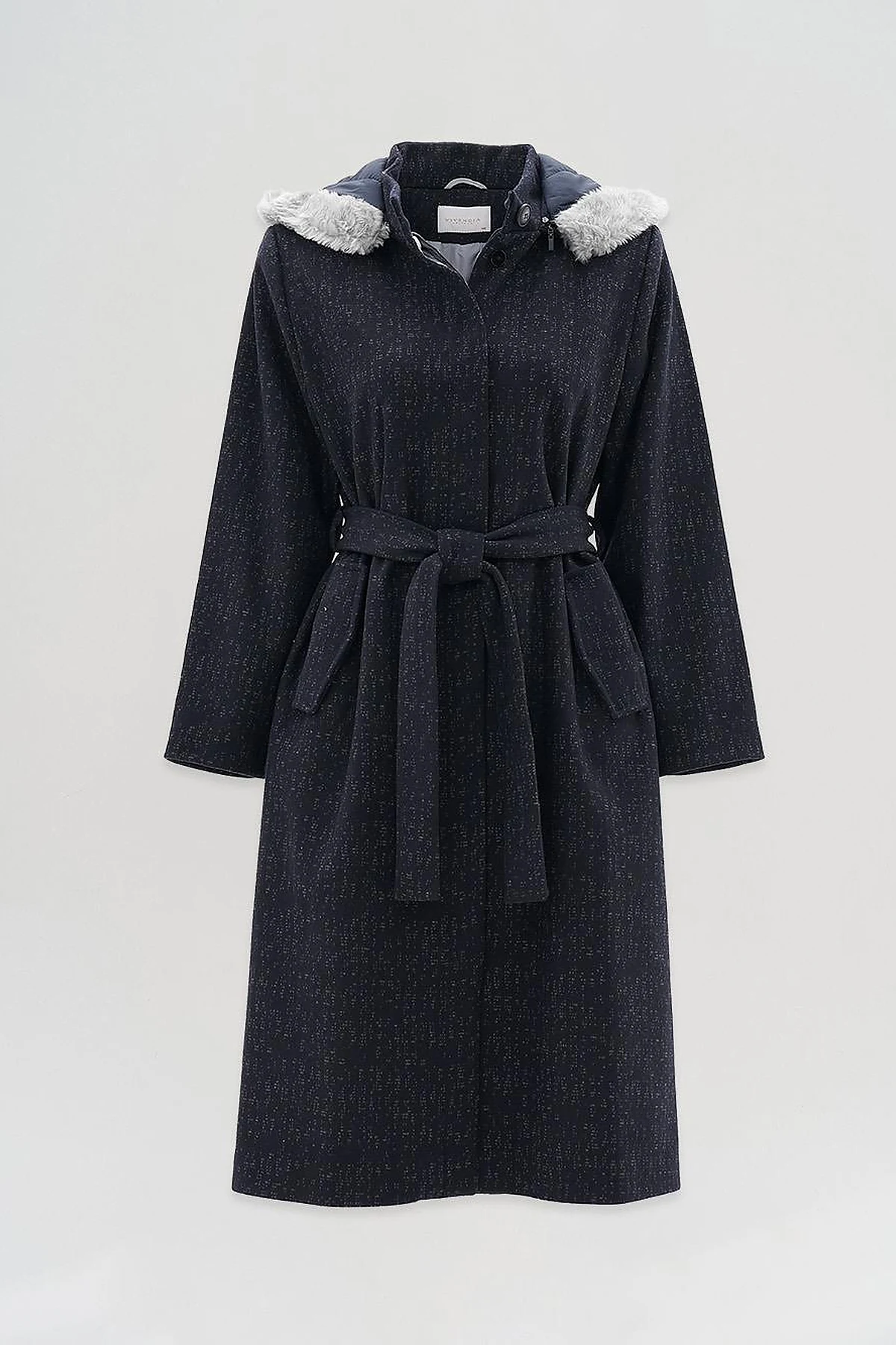 Belted Felt Coat Navy-Burgundy